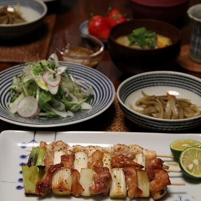 焼き鳥 と 白ねぎのサラダ（おおいたクッキングアンバサダー）。