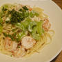 セロリと海老の明太子クリームパスタ