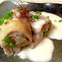 ＊鶏肉と野菜のロール、節約ホワイトソース＊