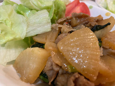小松菜と大根と豚肉のあっさり炒め