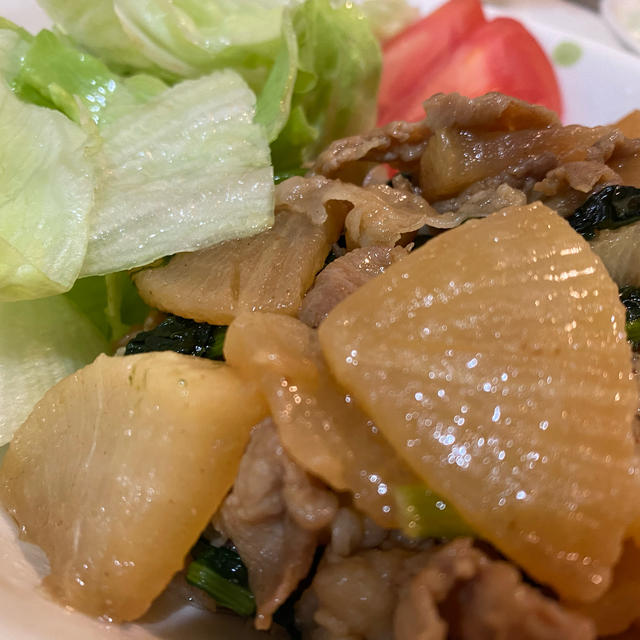 小松菜と大根と豚肉のあっさり炒め