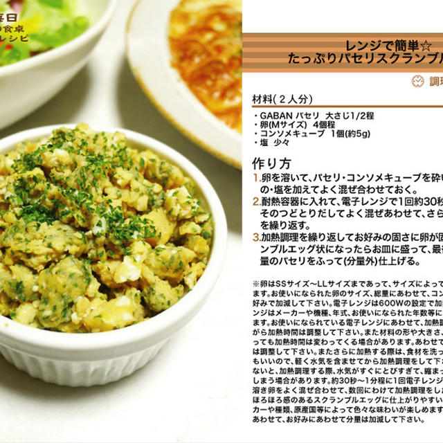 レンジで簡単☆たっぷりパセリdeスクランブルエッグ　- Scrambled eggs containing plenty parsley -　-Recipe No.1365-