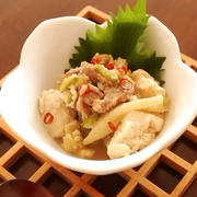 豆腐と豚小間とレタスのさっと煮