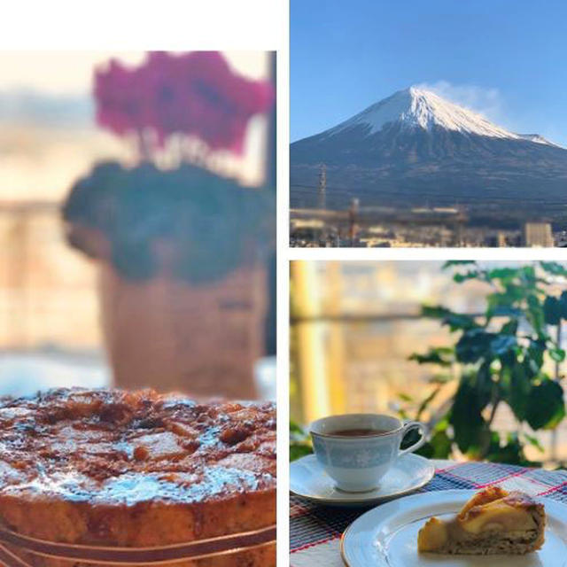 リンゴ消費で味わい深紅茶風味のカラメルリンゴのアップサイドダウンケーキ焼きました!今日の富士山
