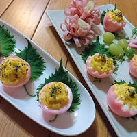 【レシピ】春！桜！桃色ゆで卵のサラダ仕立て(^^♪