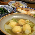 豆腐の揚げだんごと白菜のスープ煮。和食晩ごはん。