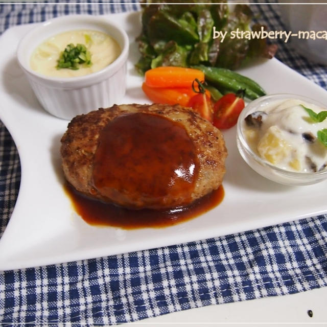 照り焼き豆腐入りuハンバーグ・白子の茶碗蒸し・さつまいもヨーグルトチーズサラダの晩御飯