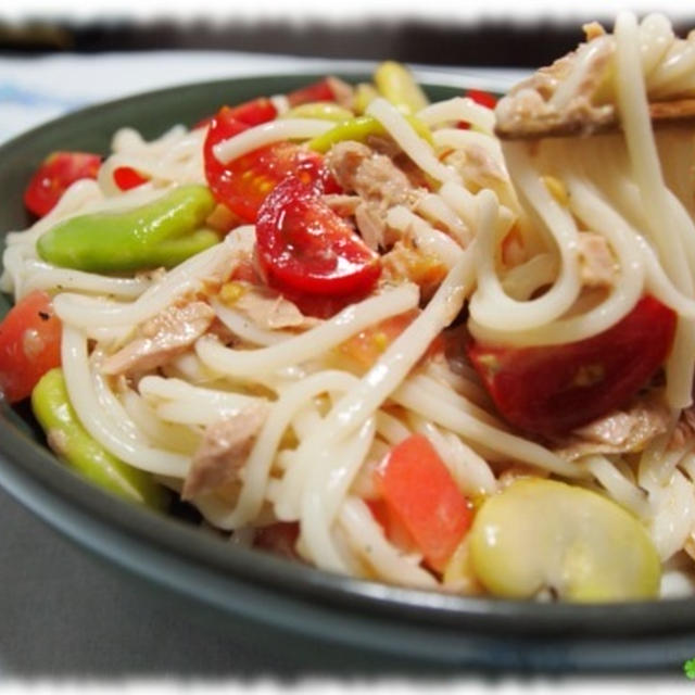四国チックでしょ～～　☆そら豆とツナの冷やし麺