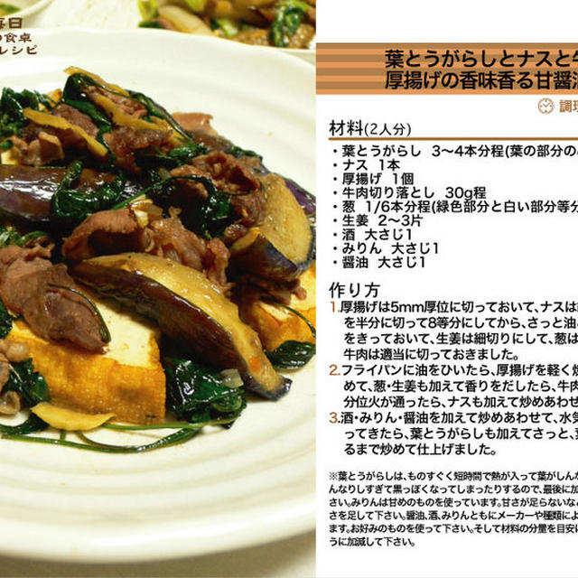 葉とうがらしとナスと牛肉と厚揚げの生姜醤油炒め　-Recipe No.949-