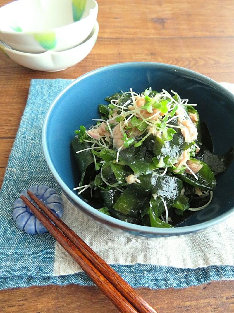 さっぱり非加熱◎給食風♪わかめとスプラウトのツナサラダ