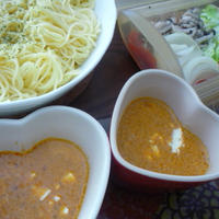 ピリ辛ミートでベジタブルつけスパゲティ♪