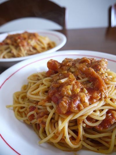 ツナとバジルのトマトソースパスタ♪