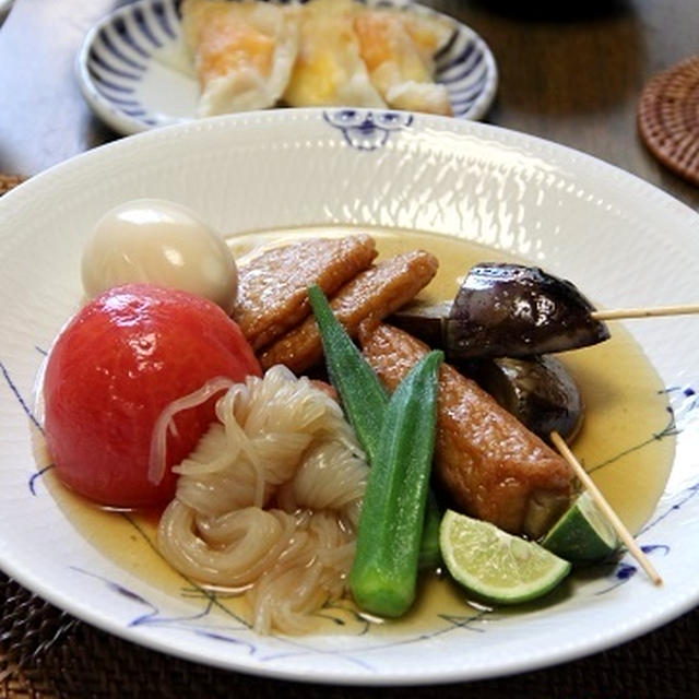 夏野菜で冷やしおでん。晩ごはん。