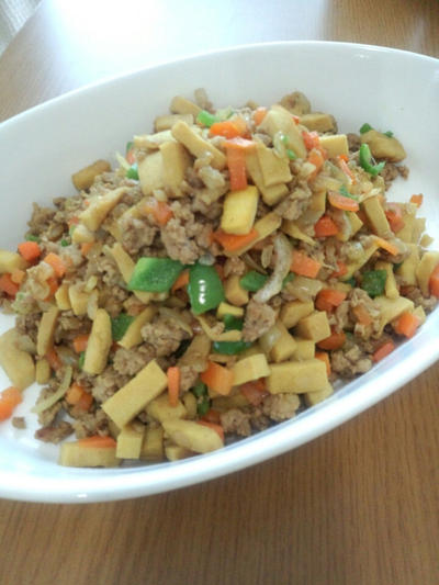 高野豆腐と豚ひき肉のカレー炒め