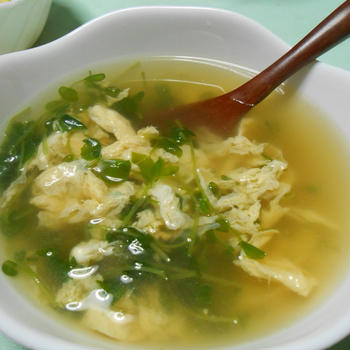 簡単に出来てやさしい味　豆苗スープ