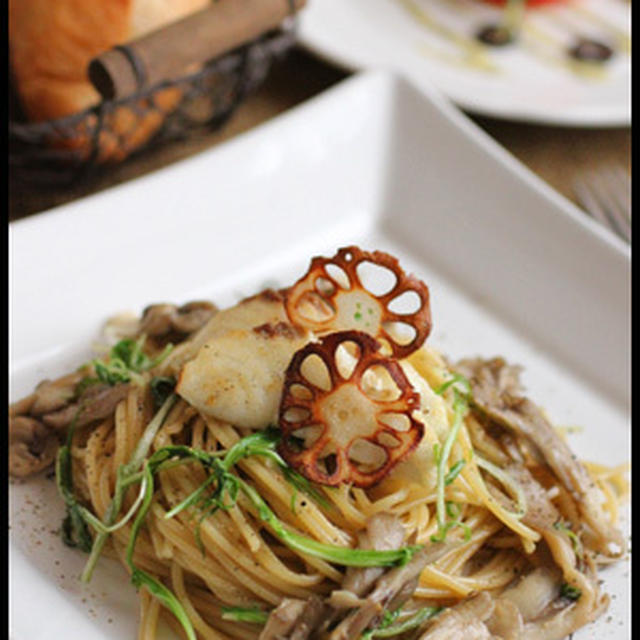 鯛と舞茸の柚子こしょうパスタ