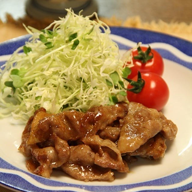 豚の生姜焼きで晩ごはん。