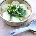レンジで５分簡単豆腐と水菜のしょうがでぽかぽか鶏ガラスープ