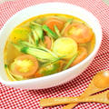 夏野菜でスープもいいね♪プチトマトとキュウリの酸辣湯