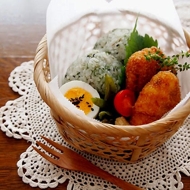 鶏ささ身肉の梅バター挟み揚げ・・お弁当＆メロンシャーベット＆嬉しいこと♪