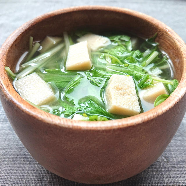 血糖値の上昇を抑える高野豆腐と水菜のほっこりスープ（ダイエット）