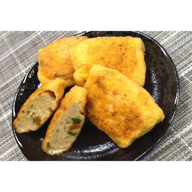 油揚げに詰めて焼きました！！納豆鶏つくねの焼きいなり★