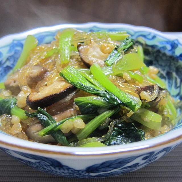 「小松菜と春雨のたぬき煮」