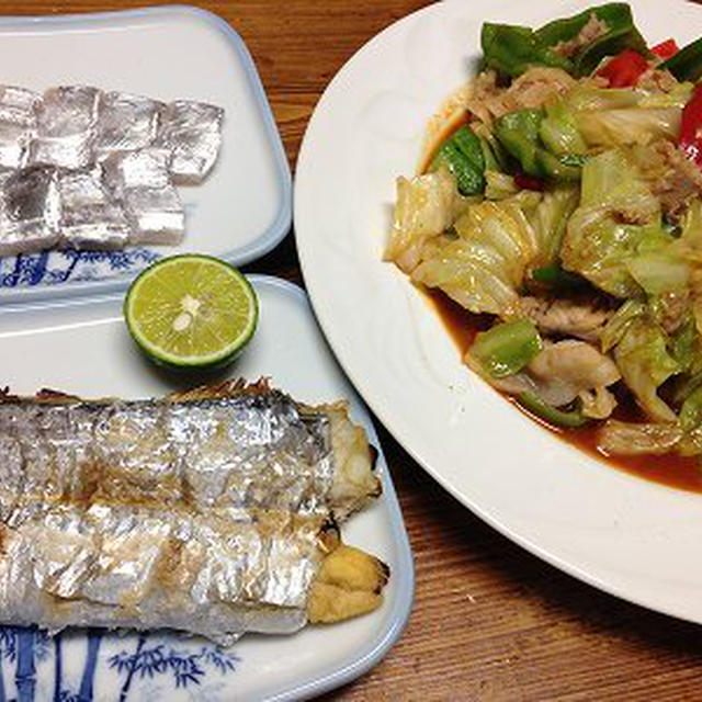 釣りたての太刀魚と回鍋肉。紫蘇の実の塩漬け