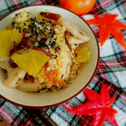 秋食材たっぷり！さつまいもとレンコンの塩昆布炊き込みご飯