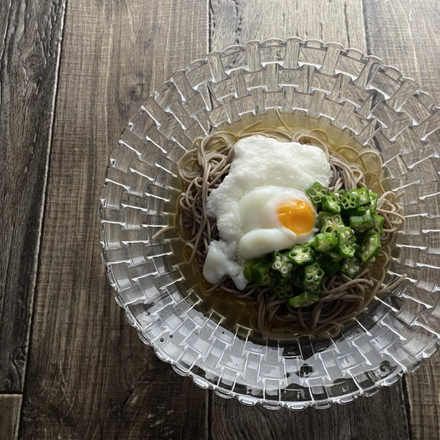 オクラと長芋のネバネバ蕎麦