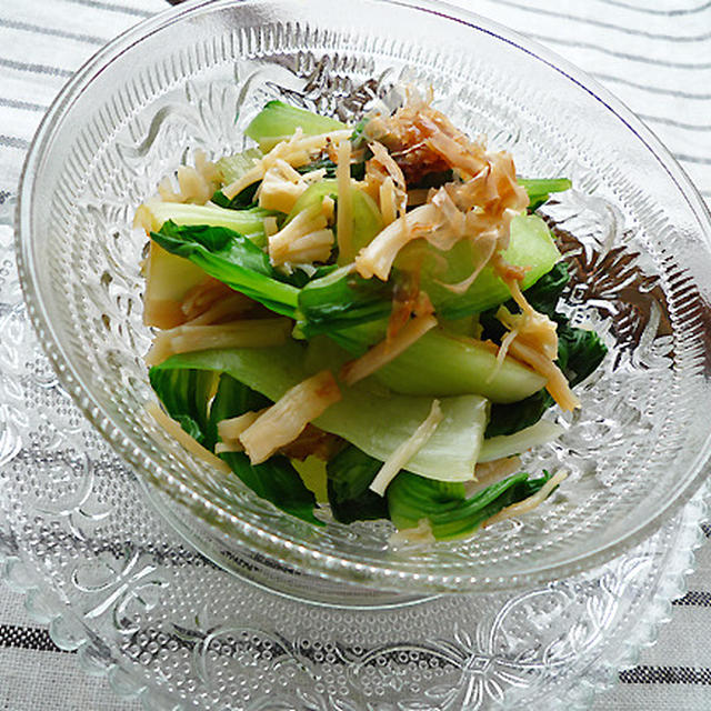 1行レシピ♪青梗菜とホタテ缶の簡単お浸し