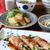 豆苗の豚肉巻き と さば入り冷や汁。
