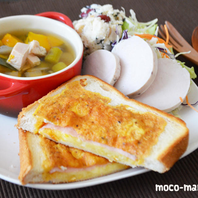 鶏ハムの野菜スープとクロックムッシュ風の朝ごはん By モコさん レシピブログ 料理ブログのレシピ満載