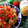 唐揚げ🐔バジル味噌ソースのトマトのせ