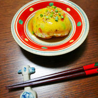 豆王(枝豆)とカニカマの玉子茶巾。