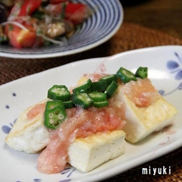 豆腐ステーキの明太子ソース。晩ごはん。