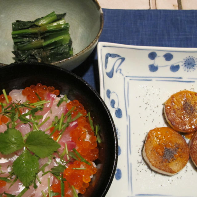 鯛イクラ丼＆長芋のウニ焼き