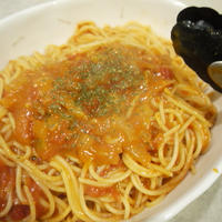 「マ・マー 早ゆでパスタ」でトマトたっぷり蟹クリームパスタ♪