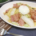 温玉乗せ♬白菜とベーコンのクレソルパスタ  by chikaさん