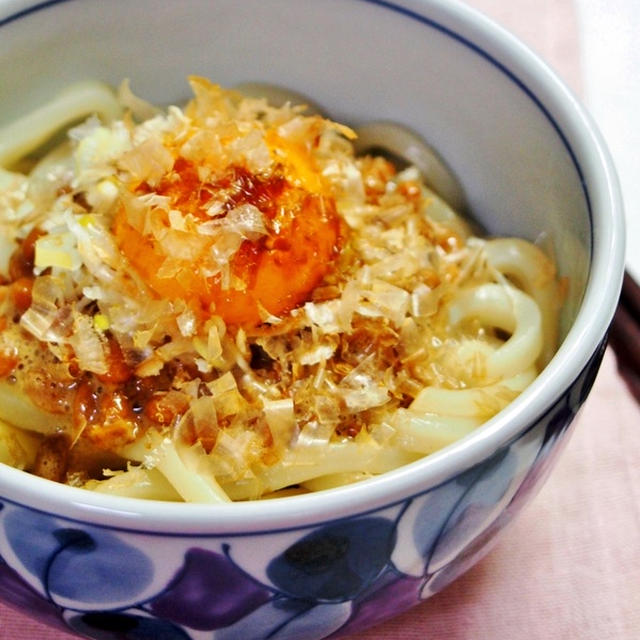 メンテナンス料理☆釜たま納豆うどん