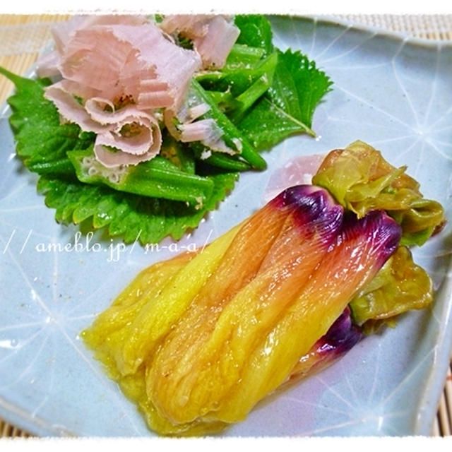オクラの花と蛸飯。