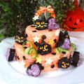 楽しいハロウィン♪黒猫いっぱい2段デコケーキ寿司