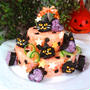 楽しいハロウィン♪黒猫いっぱい2段デコケーキ寿司