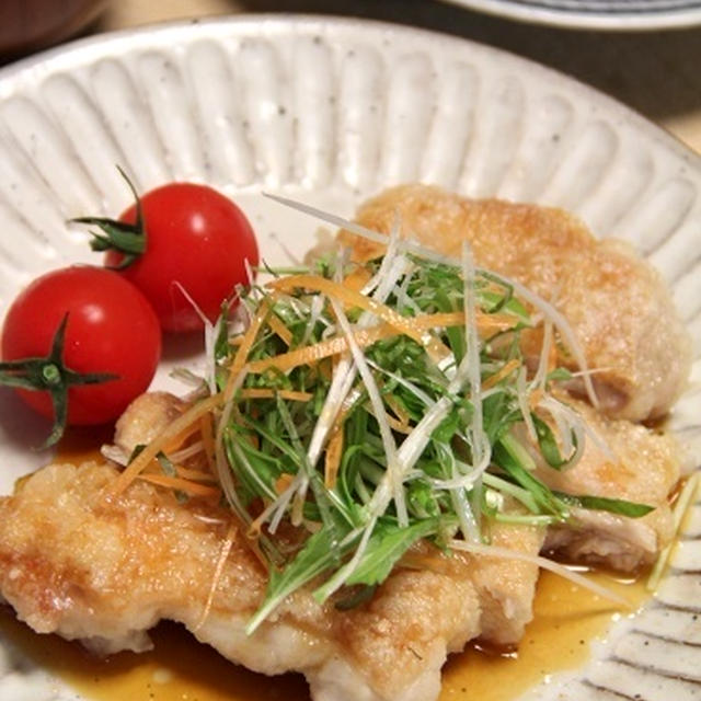 パリパリチキンの香味野菜のせ。晩ごはん。