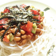トマトと納豆の素麺☆柚子こしょう風味