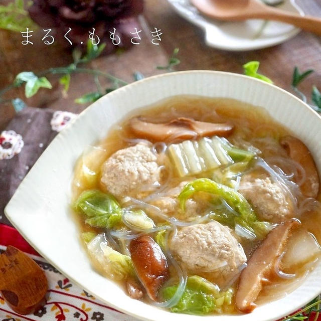 刻み生姜入り♪ふんわり柔らか～豚団子の白菜と春雨の中華スープ