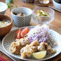 鶏がらかつおだしで、鶏の塩唐揚げ。