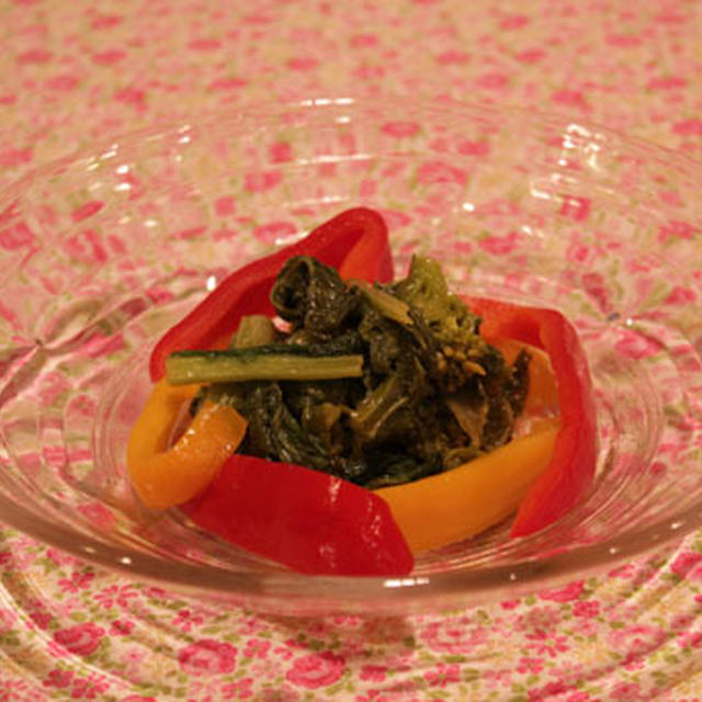 白だし　菜の花とパプリカの炒め煮