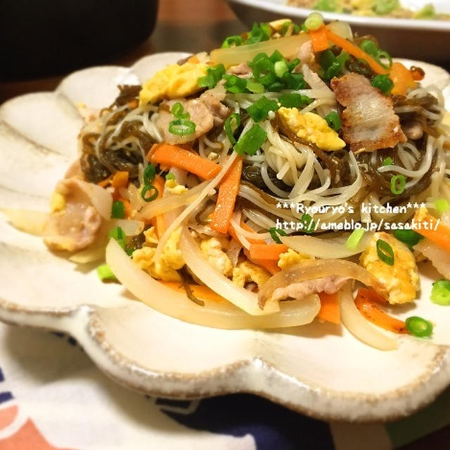 *【recipe】もずくと豚肉の素麺チャンプル―*