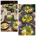 手作りシーザードレッシングで春菊と柿、クリームチーズのサラダ・・今朝の富士山綺麗です!!